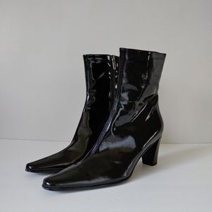 Aquatalia Boots Patent Leather Pointed Toe Block Heel Black Size 9 / 10